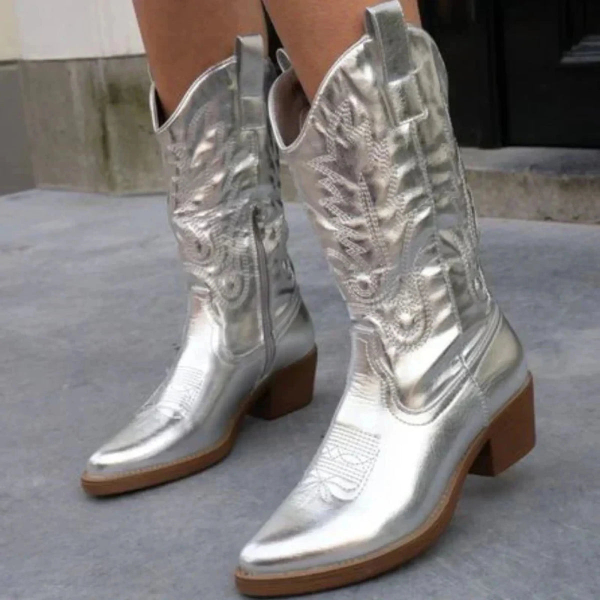 Bottes western femme métallisées – argenté
