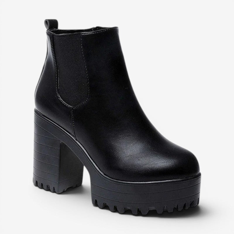 Bottines à Talon Bloc Femme – Style Chelsea, Semelle Crantée
