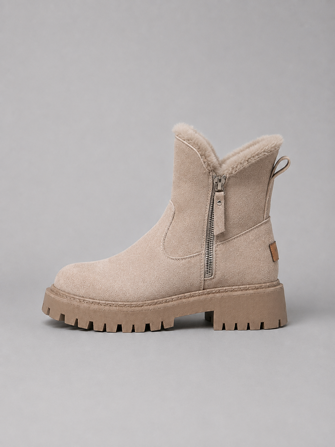 Bottines Femme – Aspect Daim Fourrure Chunky, Talon Bloc