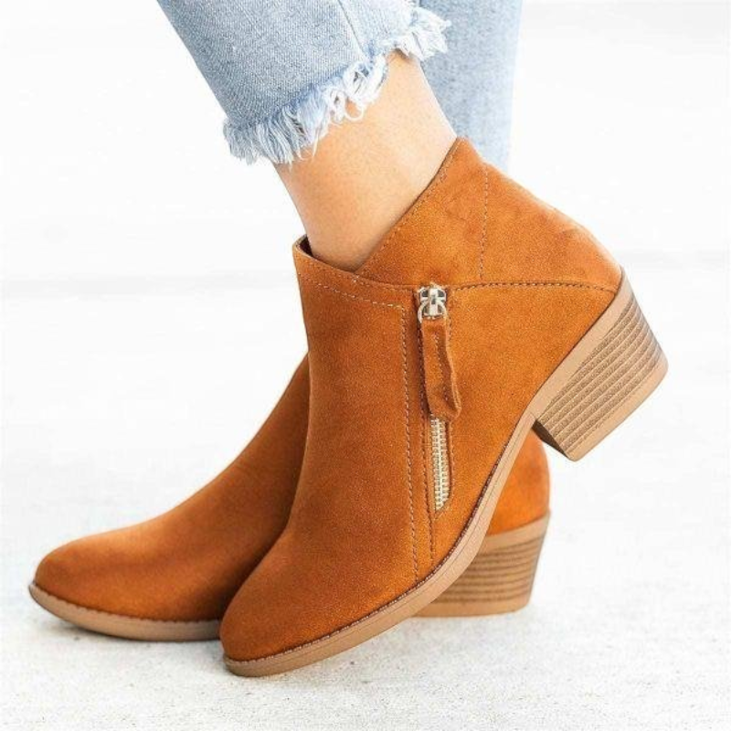 Bottines Femme – Aspect Daim, Zip Latéral