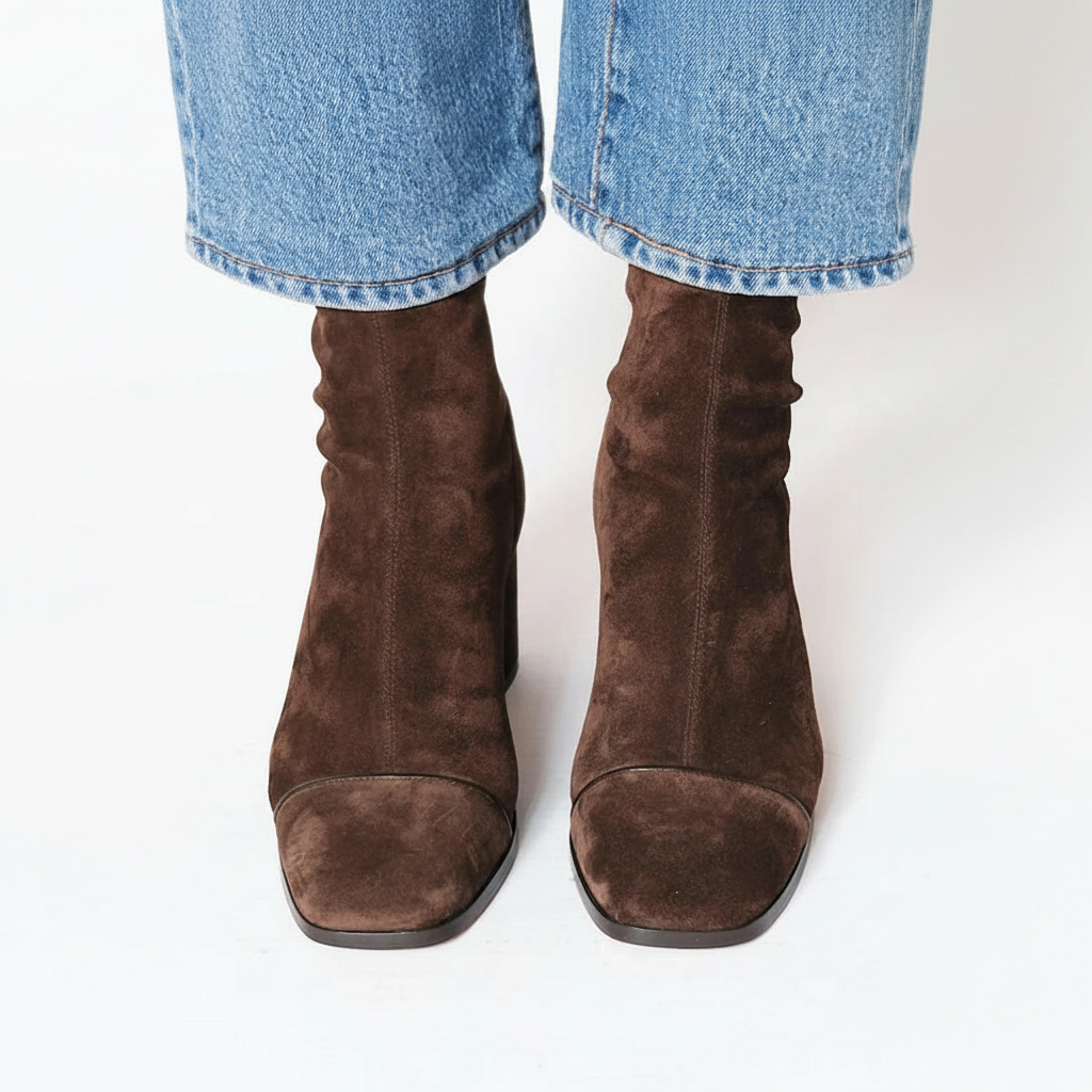 Bottines Femme Bout Carré – Aspect Daim, Talon Bloc