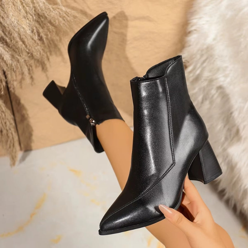 Bottines Femme – Bout Pointu, Talon Bloc