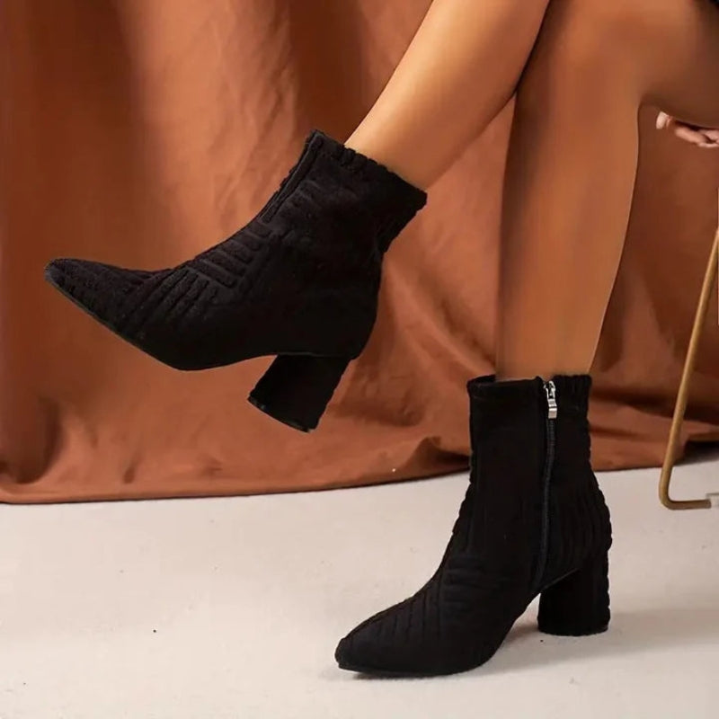Bottines Chaussette Femme – Bout Pointu, Talon Bloc