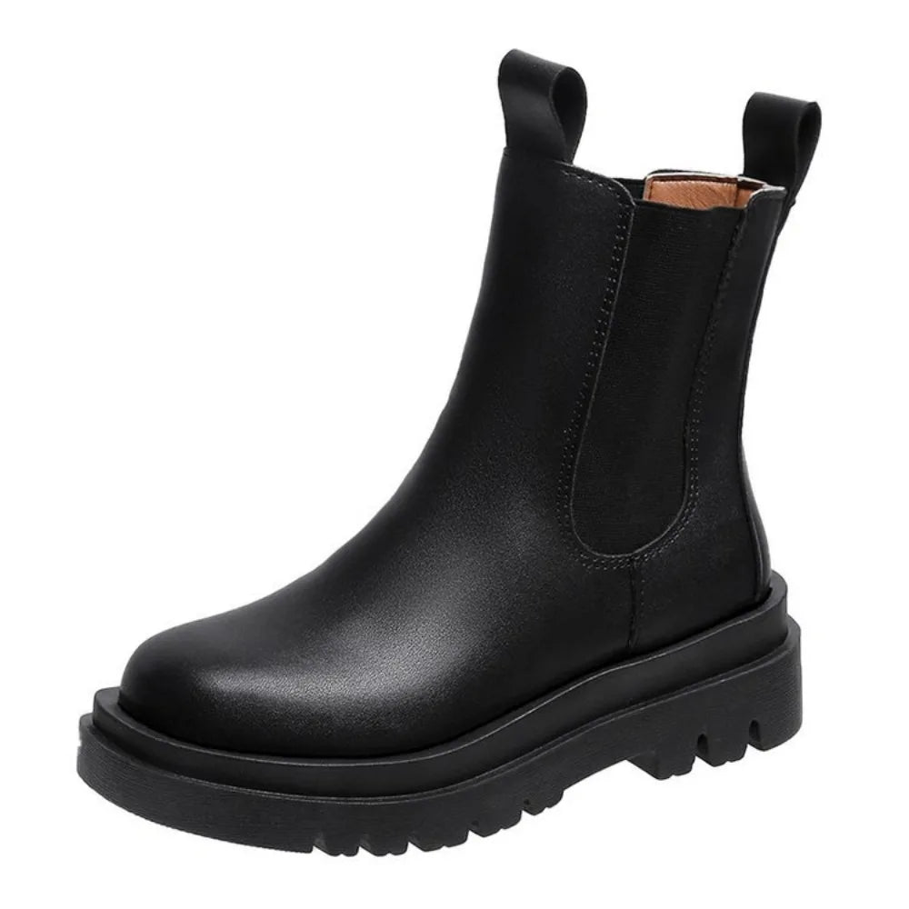 Bottines Femme – Chelsea Crantée Talon Plat Bout Rond, Talon Bloc