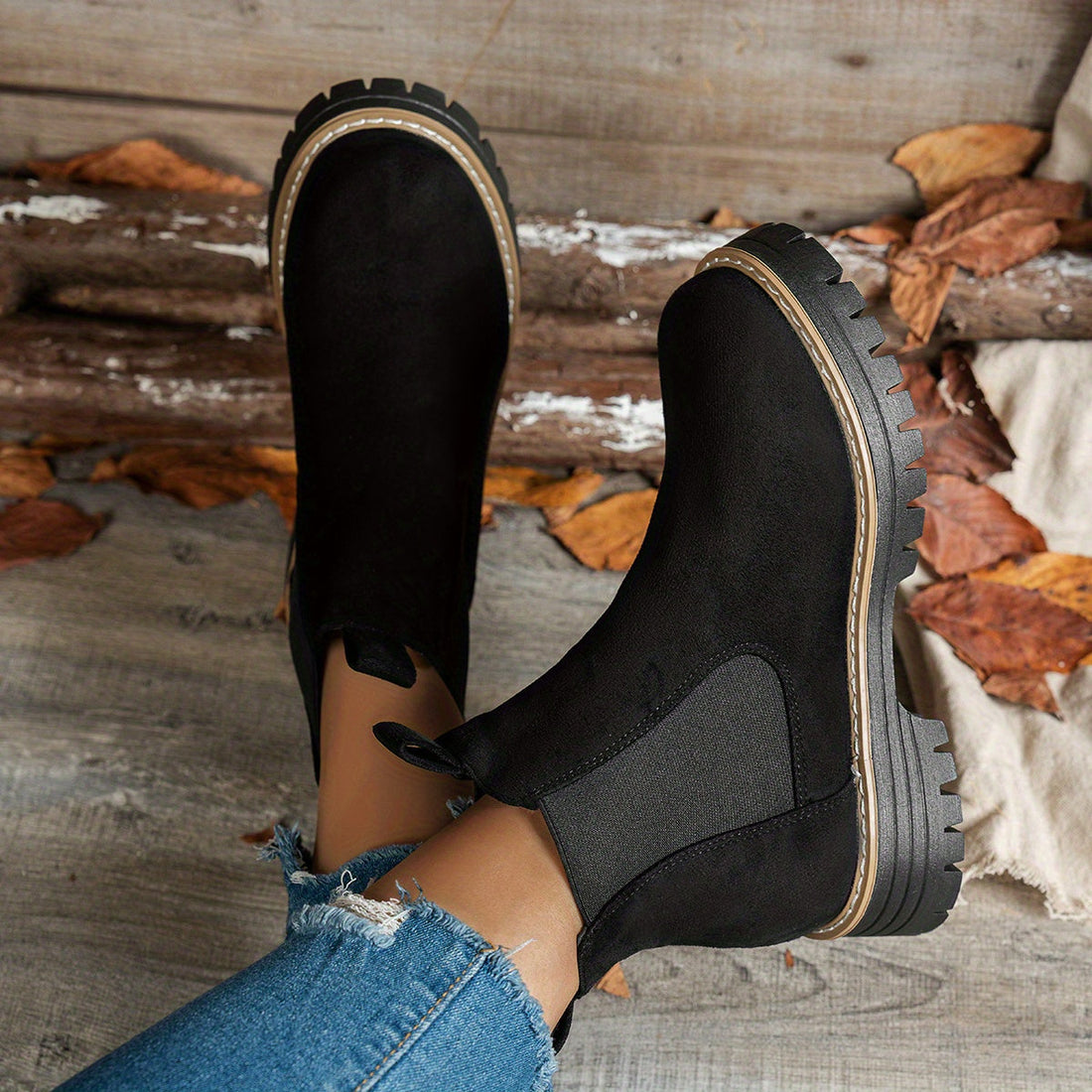 Bottines Femme – Chelsea Plateforme Crantée Bout Rond, Talon Bloc