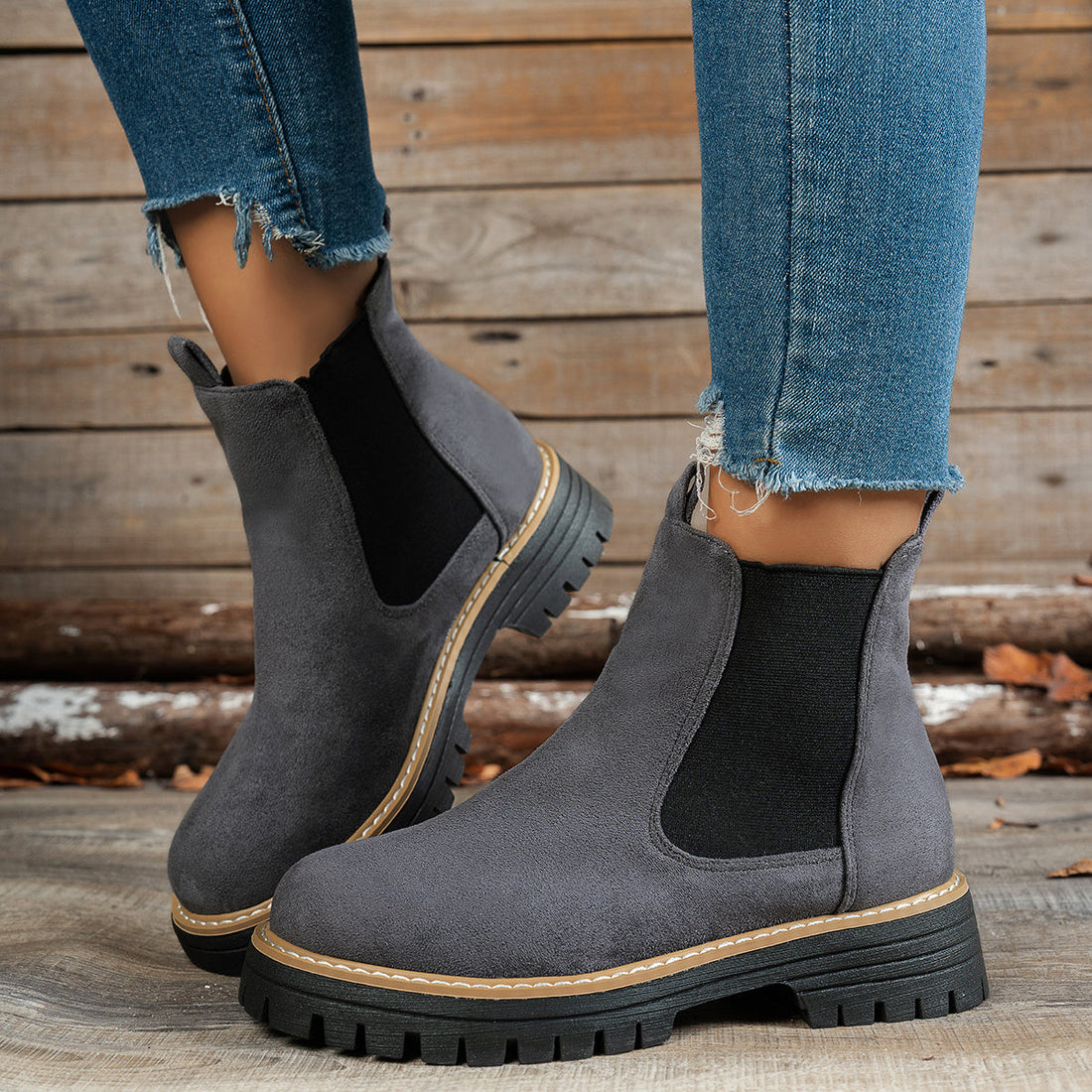 Bottines Femme – Chelsea Plateforme Crantée Bout Rond, Talon Bloc