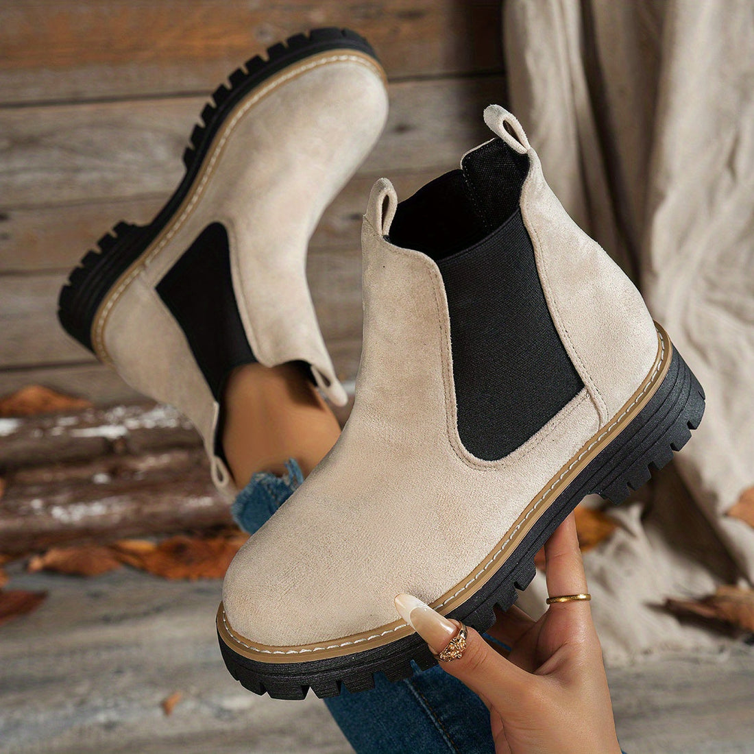 Bottines Femme – Chelsea Plateforme Crantée Bout Rond, Talon Bloc