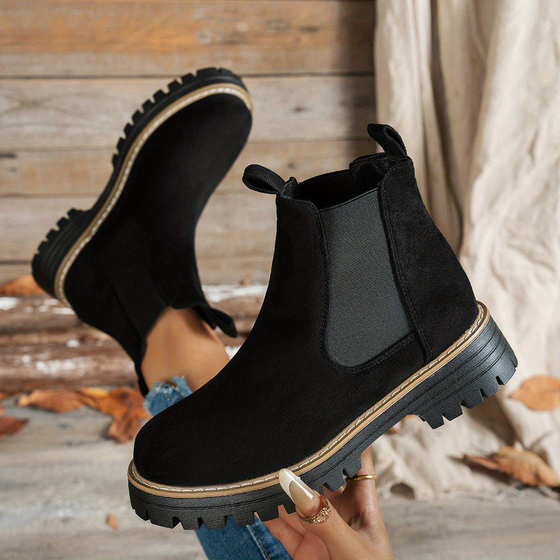 Bottines Femme – Chelsea Plateforme Crantée Bout Rond, Talon Bloc