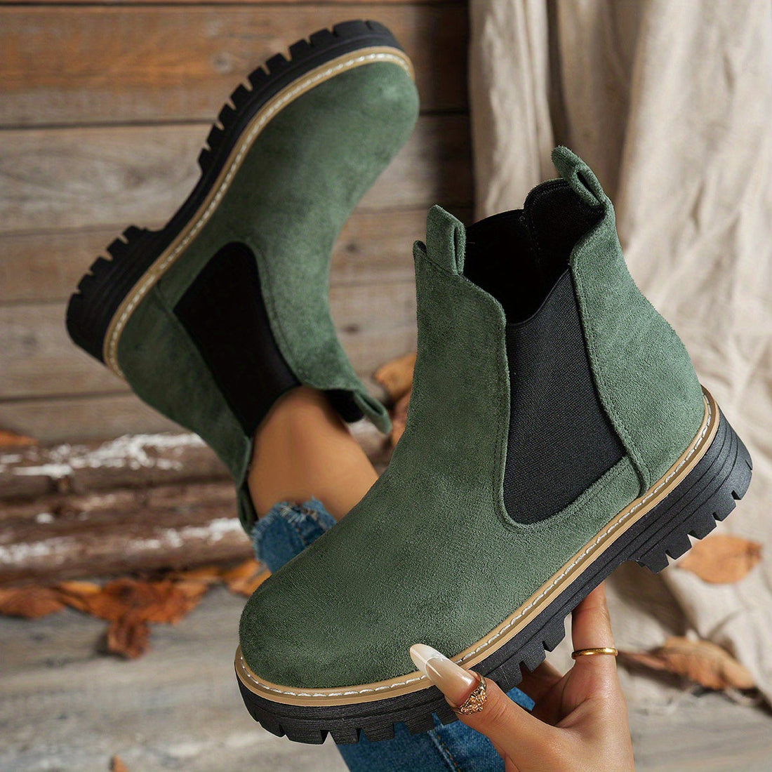 Bottines Femme – Chelsea Plateforme Crantée Bout Rond, Talon Bloc