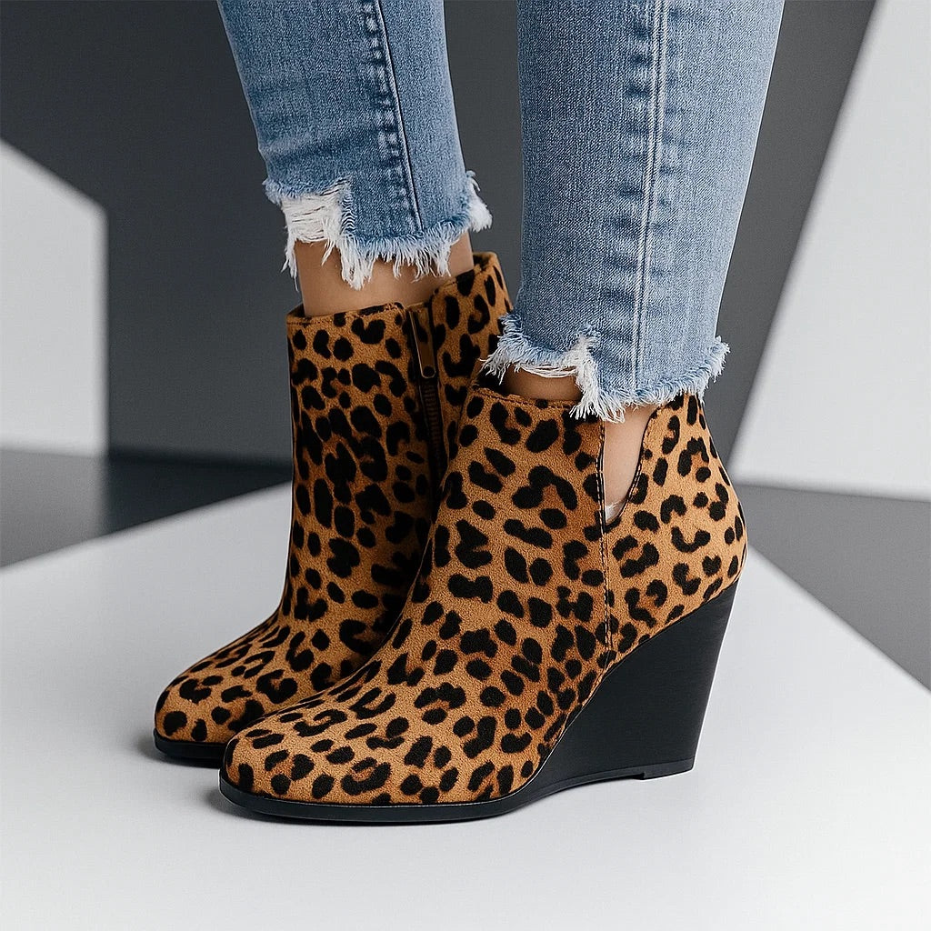 Bottines Femme – Compensées Daim Découpe Latérale, Talon Bloc