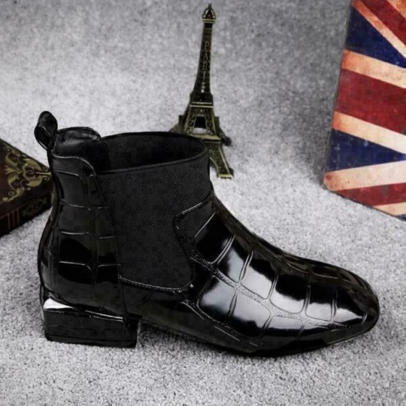 Bottines à Découpes Femme – Aspect Croco, Bout Rond