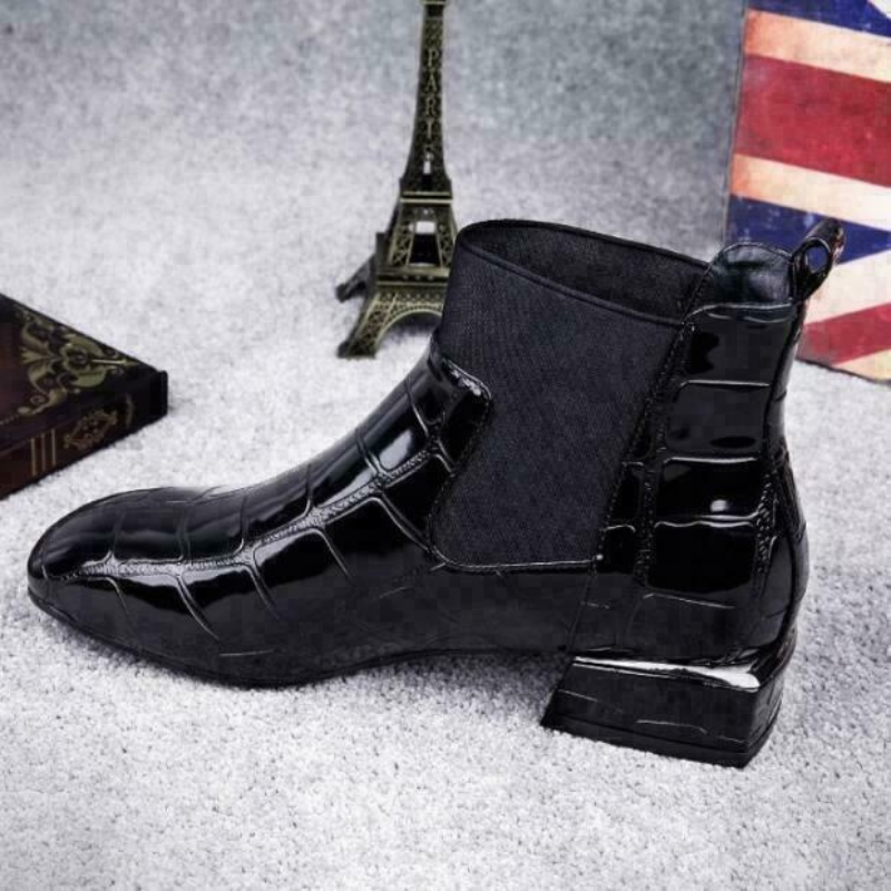 Bottines à Découpes Femme – Aspect Croco, Bout Rond
