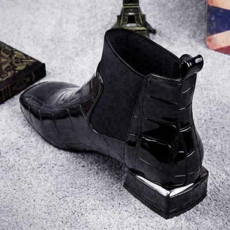 Bottines à Découpes Femme – Aspect Croco, Bout Rond