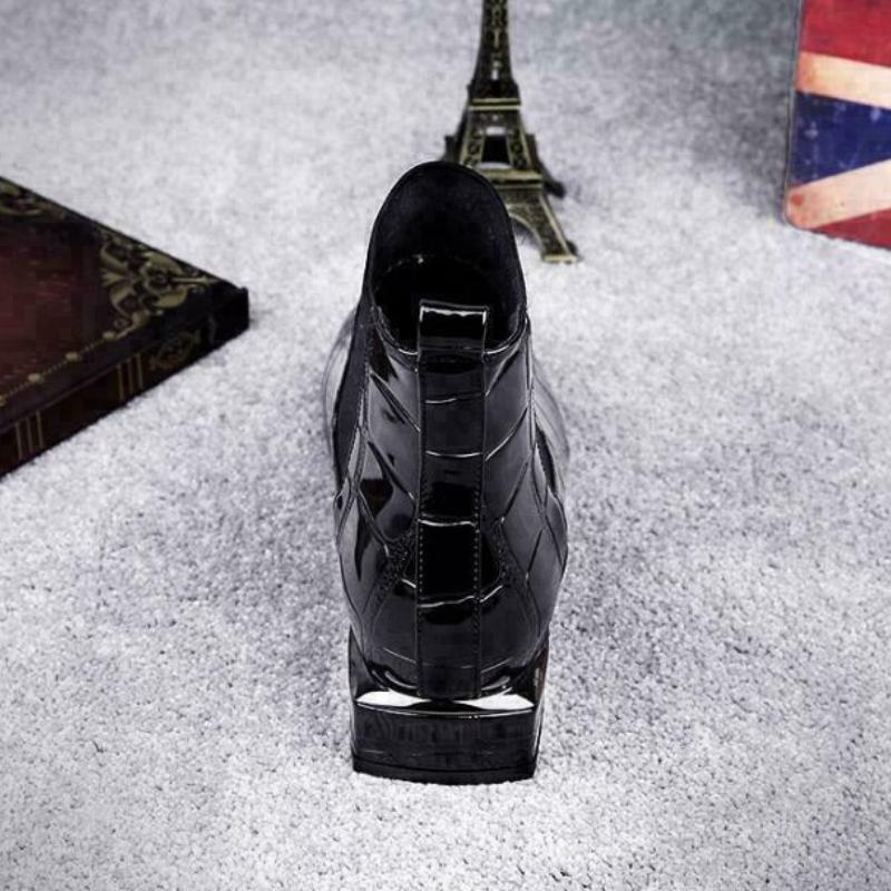 Bottines à Découpes Femme – Aspect Croco, Bout Rond