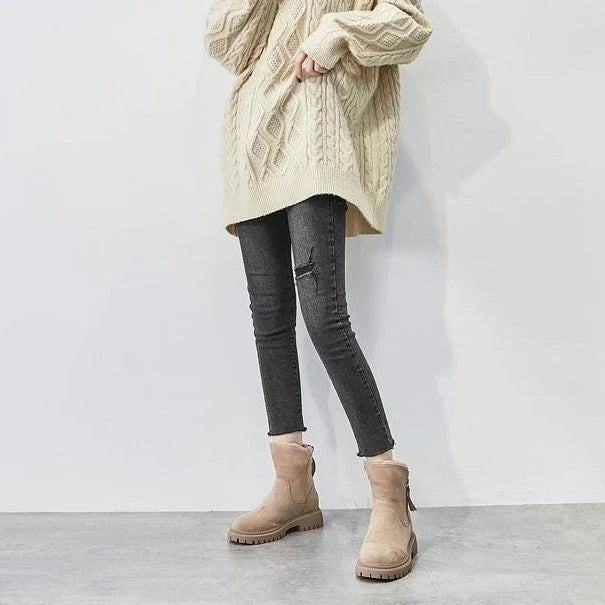 Bottines Femme Fourrées – Aspect Daim, Semelle Crantée