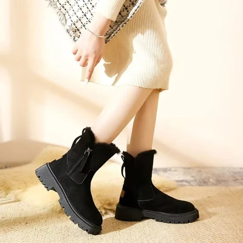 Bottines Fourrées Femme – Zip Latéral, Col Fourrure