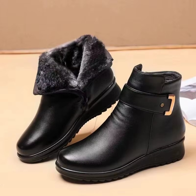 Bottines Fourrées Femme – Talon Compensé, À Enfiler