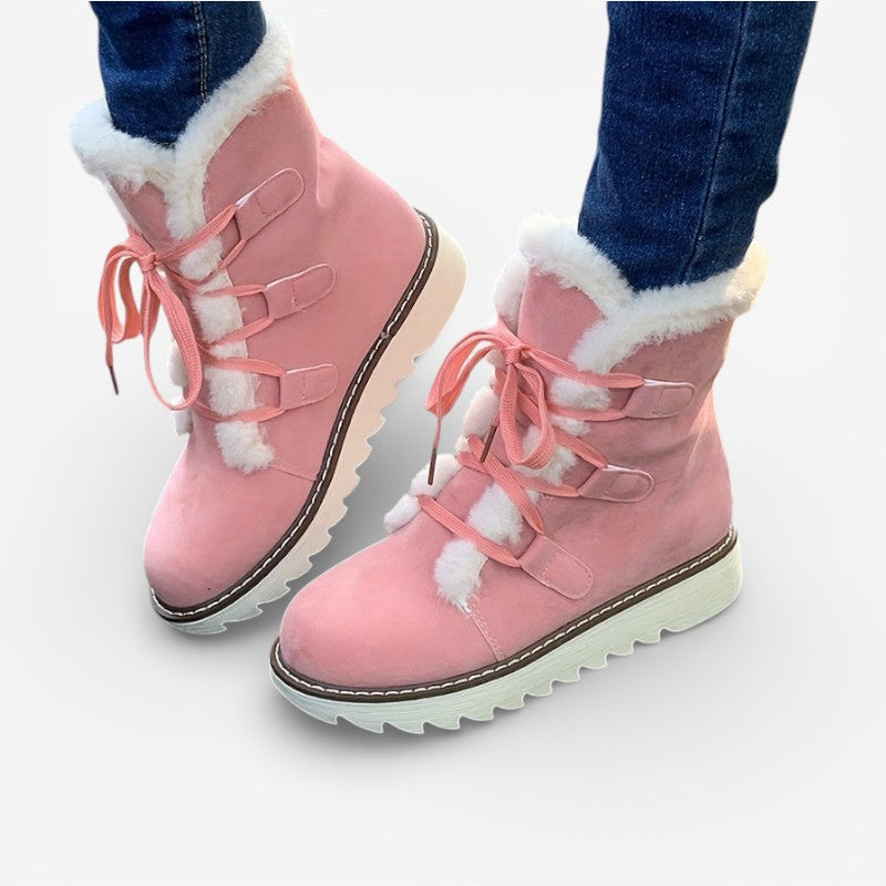 Bottines Fourrées Femme – Laçage Réglable, Semelle Crantée