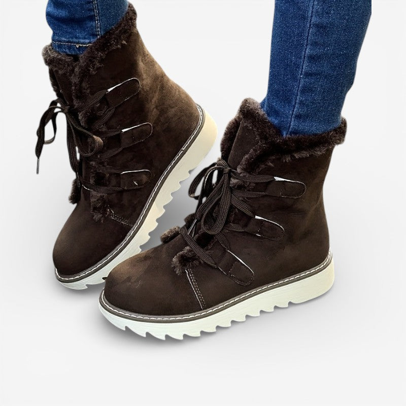 Bottines Fourrées Femme – Laçage Réglable, Semelle Crantée