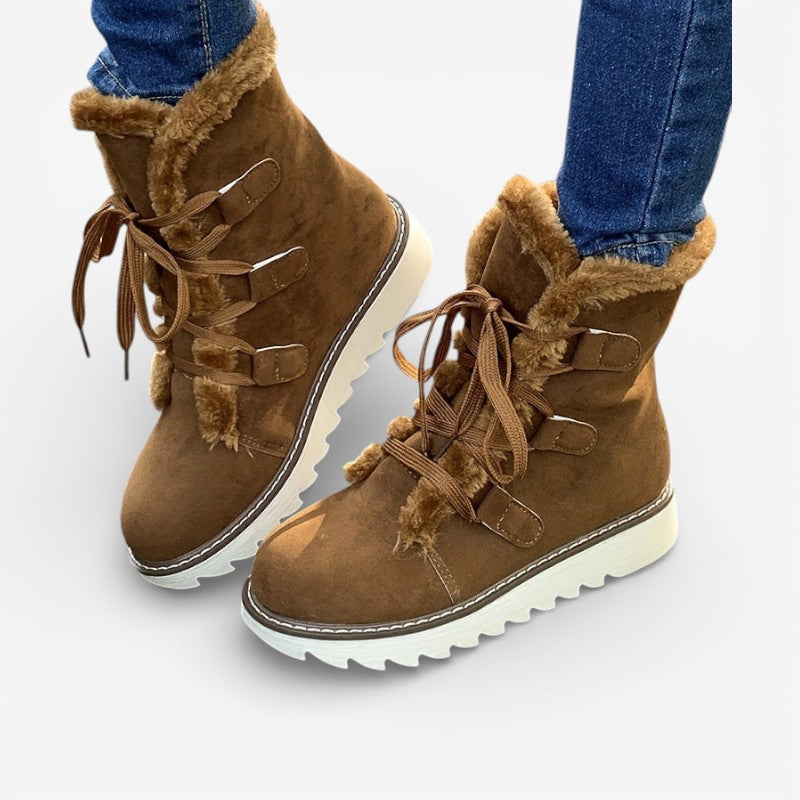 Bottines Fourrées Femme – Laçage Réglable, Semelle Crantée