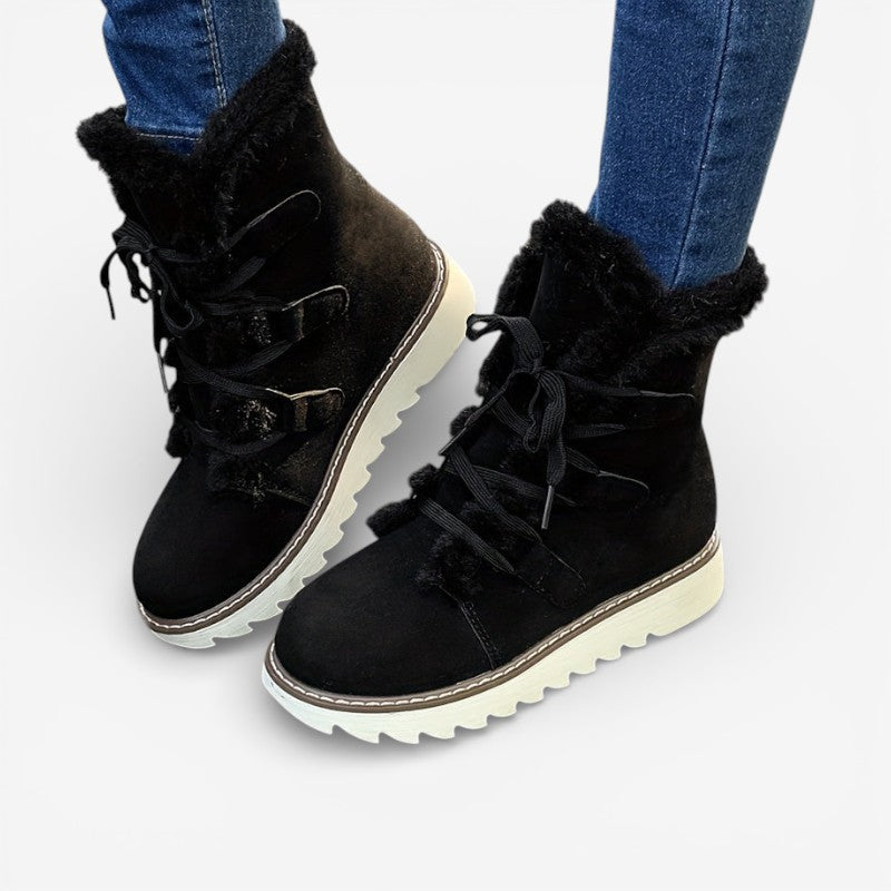 Bottines Fourrées Femme – Laçage Réglable, Semelle Crantée