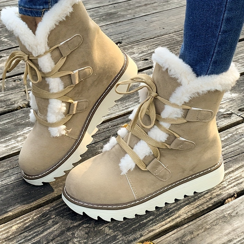 Bottines Fourrées Femme – Laçage Réglable, Semelle Crantée