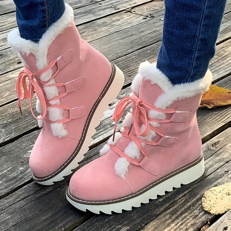 Bottines Fourrées Femme – Laçage Réglable, Semelle Crantée