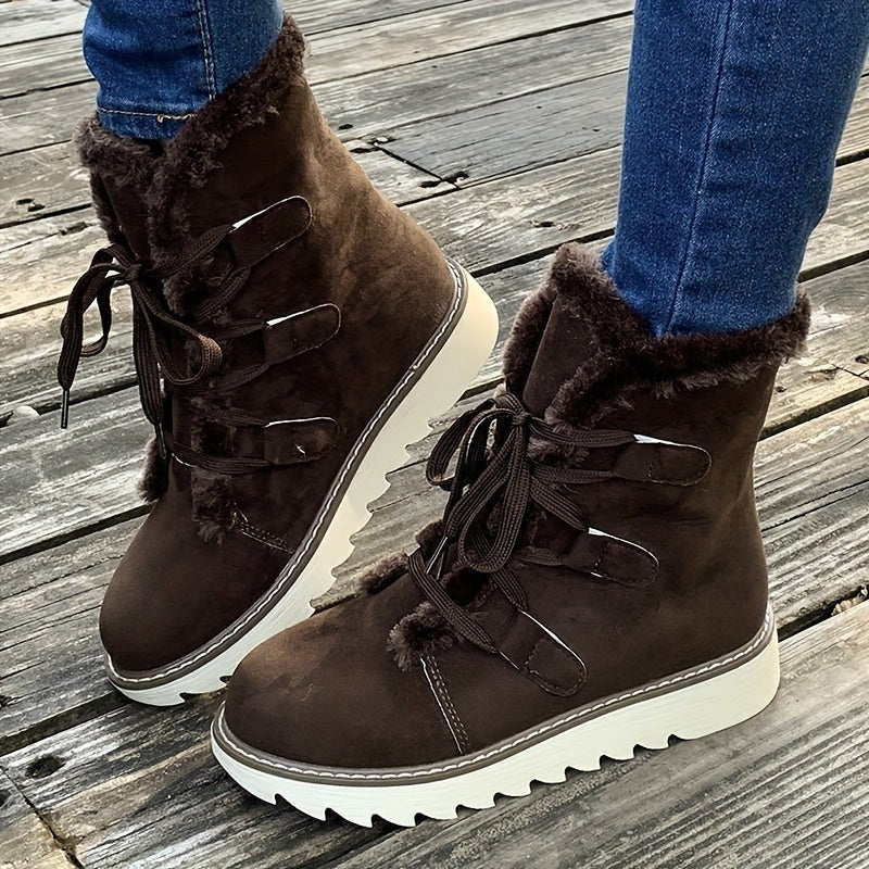 Bottines Fourrées Femme – Laçage Réglable, Semelle Crantée