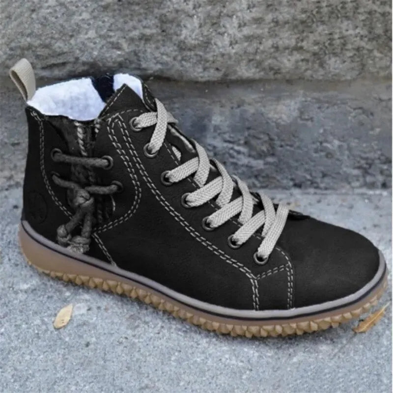 Bottines Femme – Fourrées Lacets, Zip Aspect Cuir Épaisse