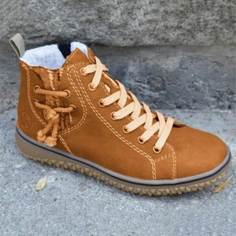 Bottines Femme – Fourrées Lacets, Zip Aspect Cuir Épaisse