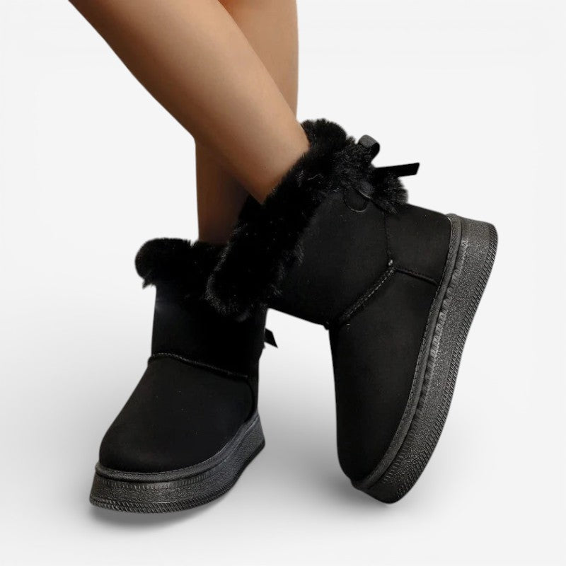 Bottines Fourrées Femme – Mini à Nœud, Semelle Crantée