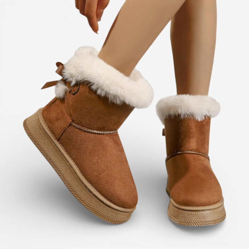 Bottines Fourrées Femme – Mini à Nœud, Semelle Crantée