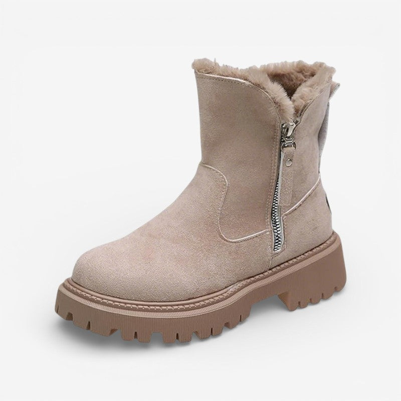 Bottines Fourrées Femme – Zip Latéral, Semelle Crantée