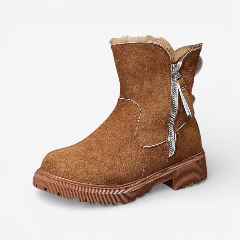 Bottines Fourrées Femme – Zip Latéral, Semelle Crantée