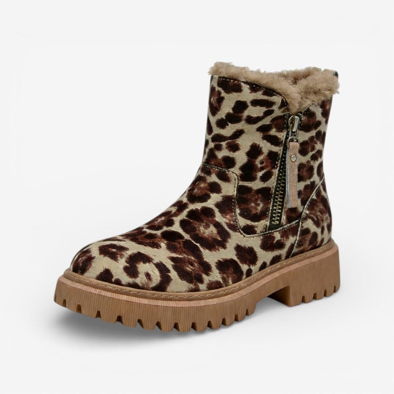 Bottines Fourrées Femme – Zip Latéral, Semelle Crantée