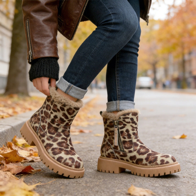 Bottines Fourrées Femme – Zip Latéral, Semelle Crantée