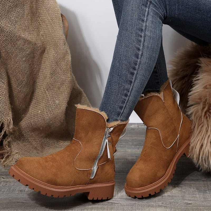Bottines Fourrées Femme – Zip Latéral, Semelle Crantée