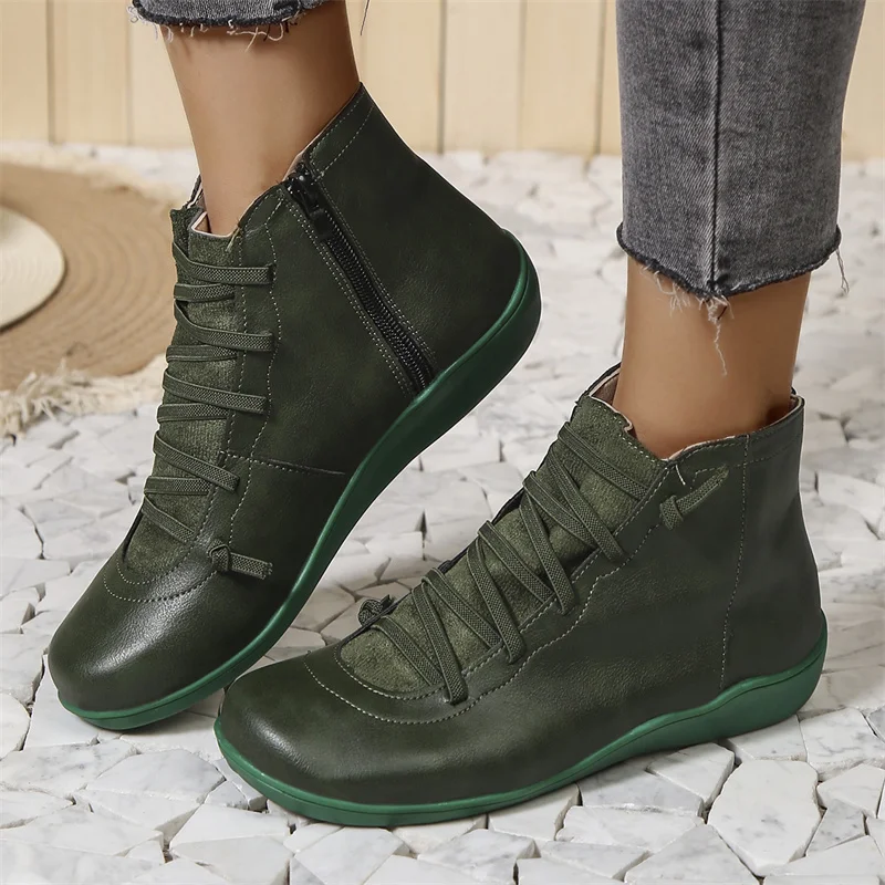 Bottines Femme Lacées – Aspect Cuir, Semelle Confort