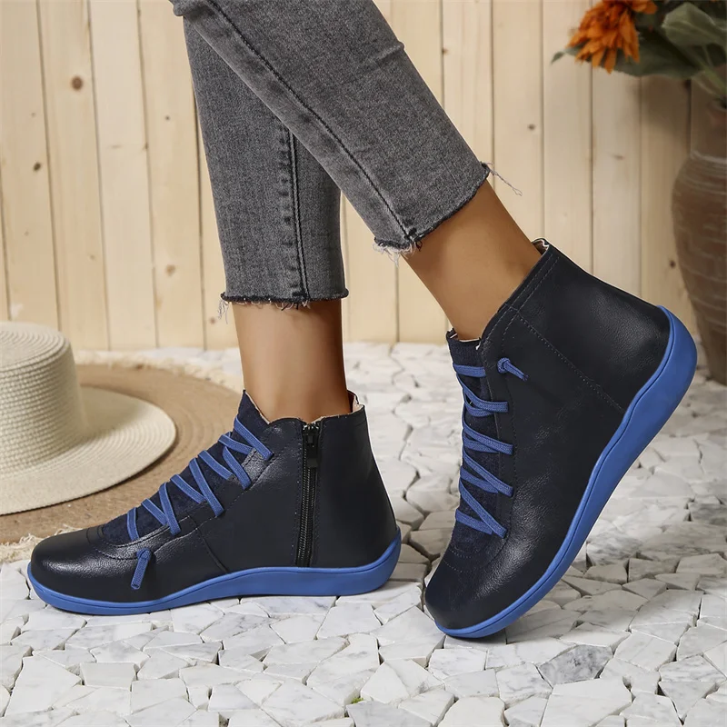Bottines Femme Lacées – Aspect Cuir, Semelle Confort