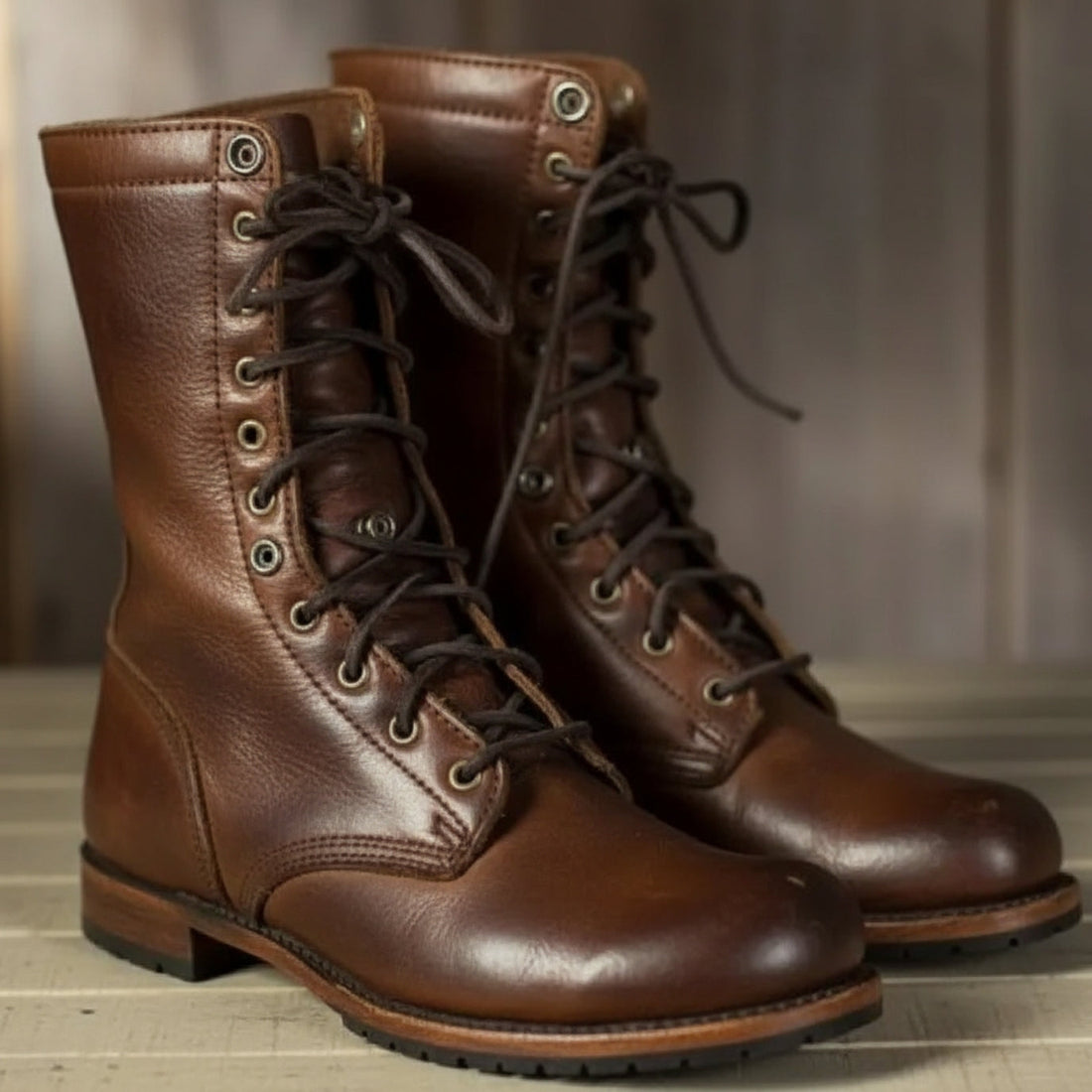 Bottines Femme – Lacets Aspect Cuir Talon Bloc Revers, Fermeture Éclair