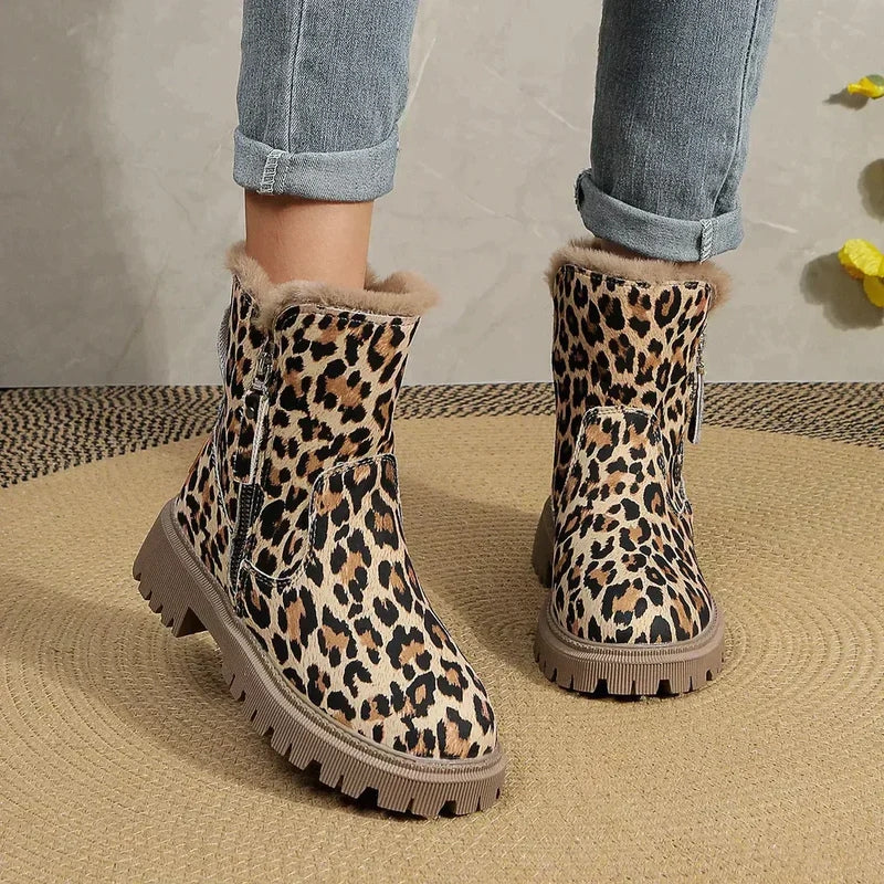 Bottines Léopard Femme – Fourrées, Zip Latéral