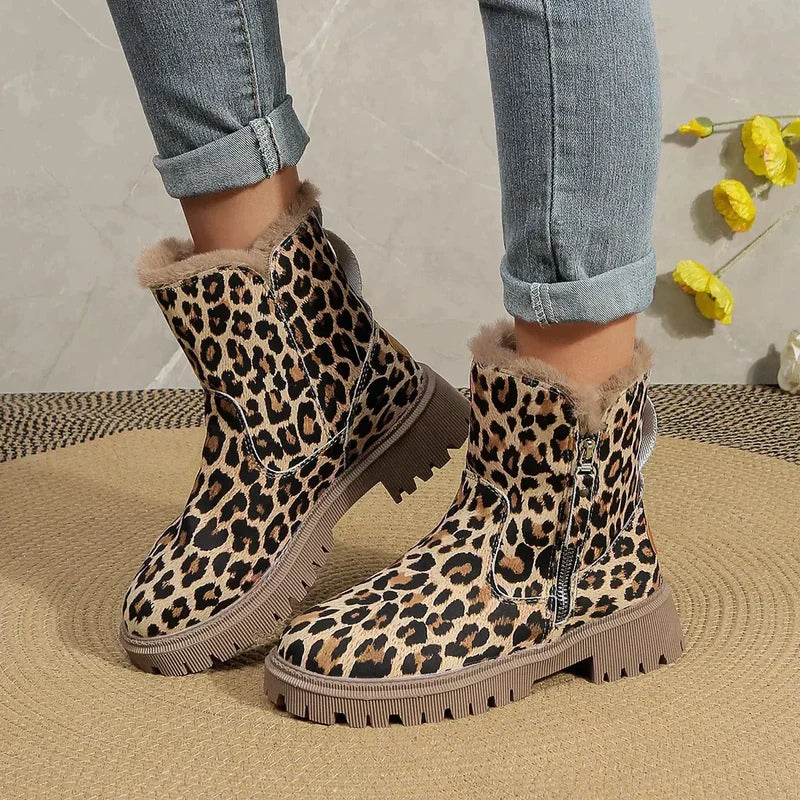 Bottines Léopard Femme – Fourrées, Zip Latéral