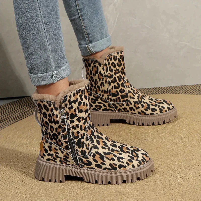 Bottines Léopard Femme – Fourrées, Zip Latéral