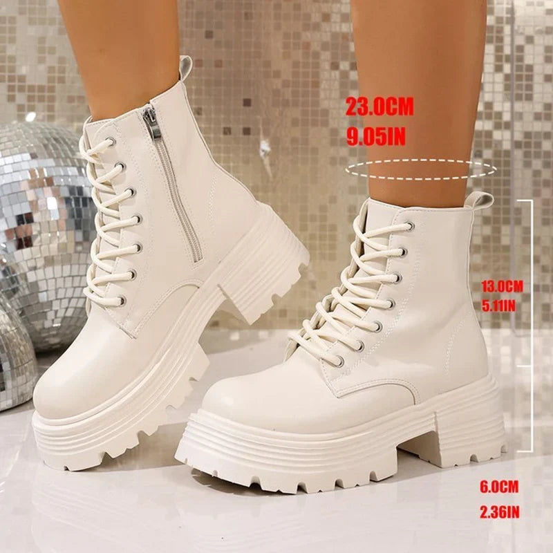 Bottines Femme – Plateforme Talon Épais Zip Aspect Cuir, Talon Bloc
