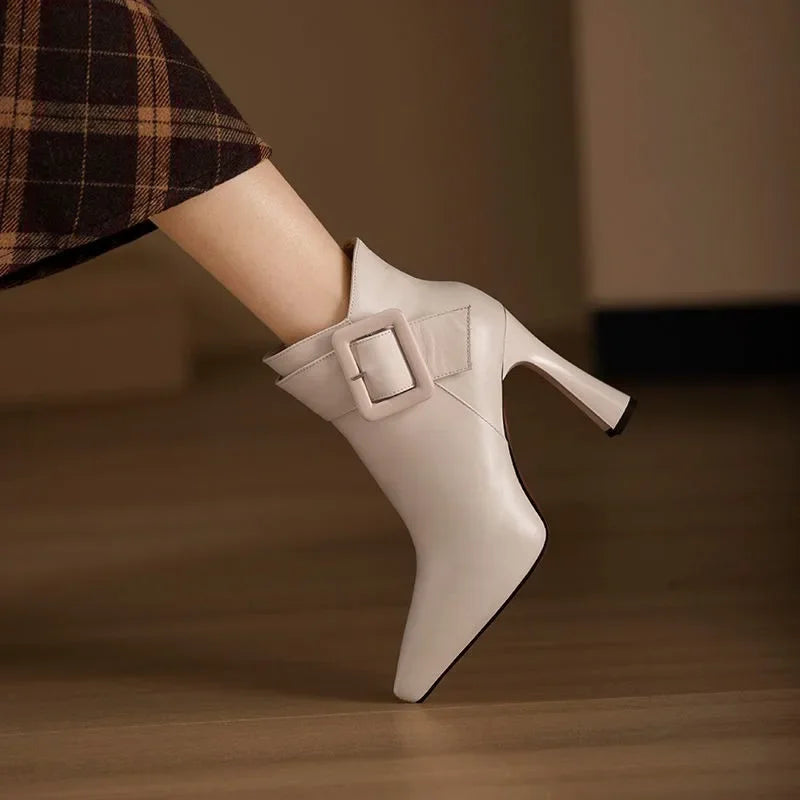 Bottines à Talon Aiguille Femme – Bout Pointu, Grande Boucle