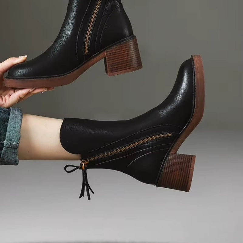 Bottines Femme – Talon Bloc, Zip Arrière