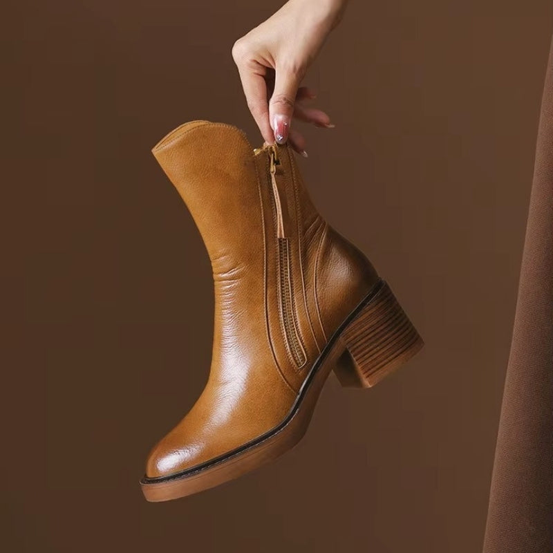 Bottines Femme – Talon Bloc, Zip Arrière
