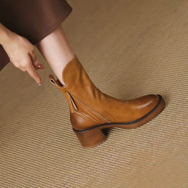 Bottines Femme – Talon Bloc, Zip Arrière