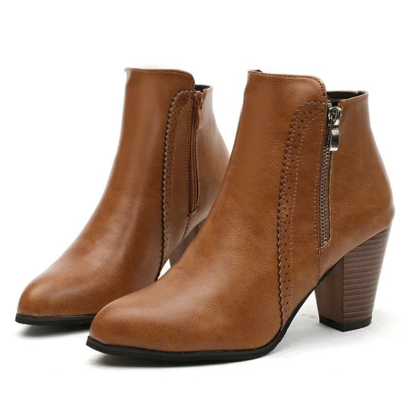 Bottines Femme – Talon Large Zip Antidérapante, Talon Bloc