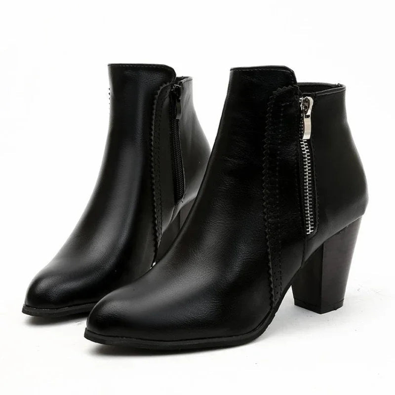 Bottines Femme – Talon Large Zip Antidérapante, Talon Bloc